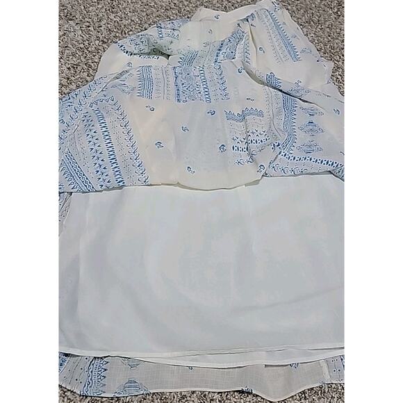 Ba&sh Lady Skirt Women Sz M Londer Midi Ecru Blue Folklore Block Print Bash EUC - Picture 10 of 15